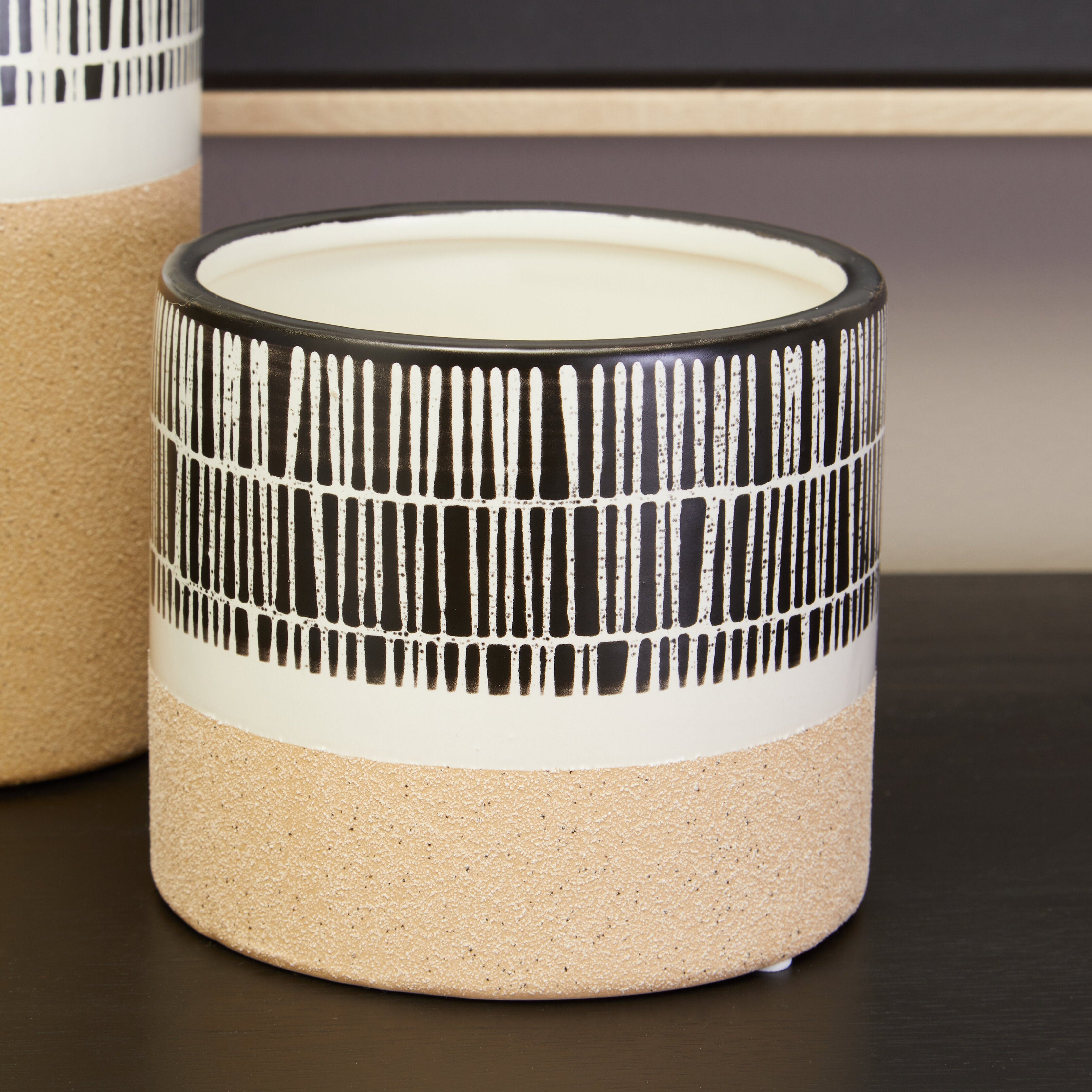 Carlo Natural Black & White Striped Planter | Small